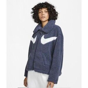 Nike NSW Swoosh Sherpa Crop Jacket Blue White Women’s Size Large DD5620-437